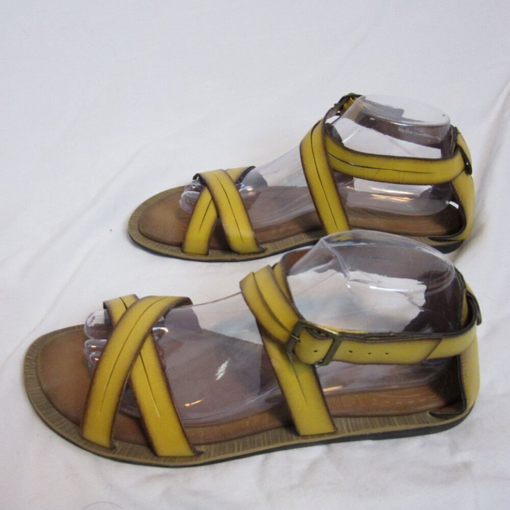 Clarks Billie Jazz Leather Gladiator Sandals Flats Yellow Brown Buckle Womens 10 - Picture 5 of 7